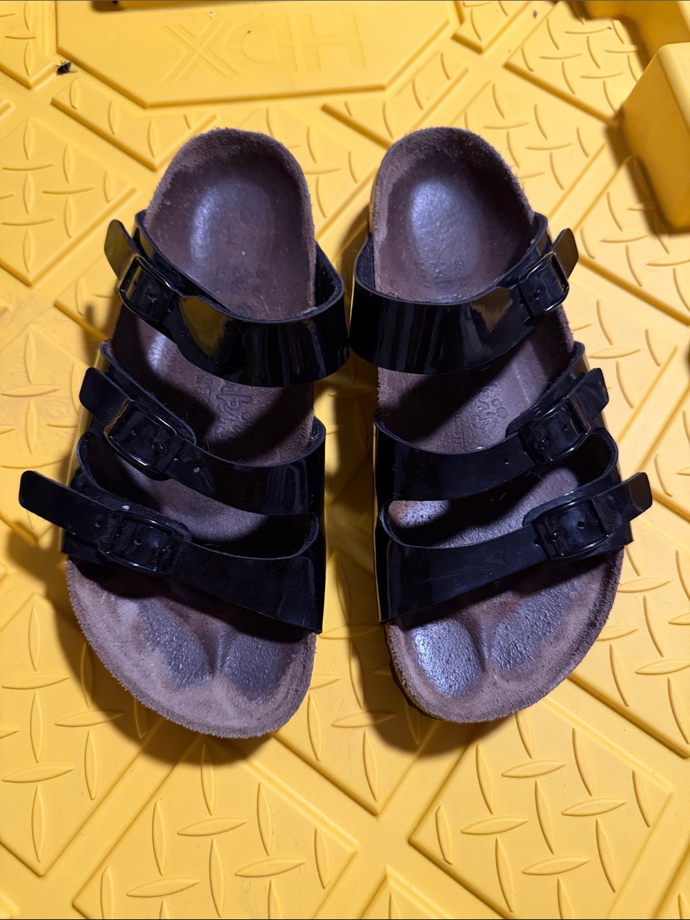 Women’s Triple-Buckle Black Patent Sandals